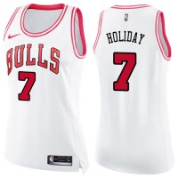Nike Chicago Bulls #7 Justin Holiday White/Pink Women's NBA Swingman Fashion Jersey