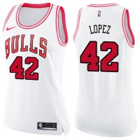 Nike Chicago Bulls #42 Robin Lopez White/Pink Women's NBA Swingman Fashion Jersey