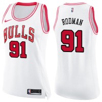 Nike Chicago Bulls #91 Dennis Rodman White/Pink Women's NBA Swingman Fashion Jersey
