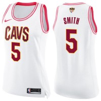 Nike Cleveland Cavaliers #5 J.R. Smith White/Pink The Finals Patch Women's NBA Swingman Fashion Jersey