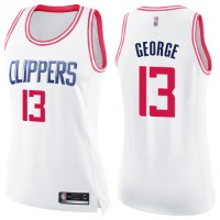 Nike Los Angeles Clippers #13 Paul George White/Pink Women's NBA Swingman Fashion Jersey