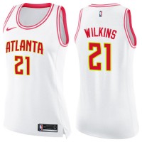 Nike Atlanta Hawks #21 Dominique Wilkins White/Pink Women's NBA Swingman Fashion Jersey