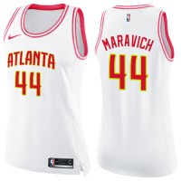 Nike Atlanta Hawks #44 Pete Maravich White/Pink Women's NBA Swingman Fashion Jersey