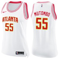 Nike Atlanta Hawks #55 Dikembe Mutombo White/Pink Women's NBA Swingman Fashion Jersey