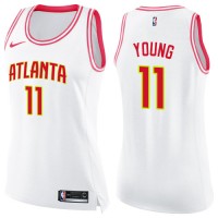 Nike Atlanta Hawks #11 Trae Young White/Pink Women's NBA Swingman Fashion Jersey
