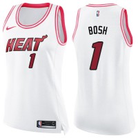 Nike Miami Heat #1 Chris Bosh White/Pink Women's NBA Swingman Fashion Jersey