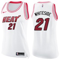 Nike Miami Heat #21 Hassan Whiteside White/Pink Women's NBA Swingman Fashion Jersey