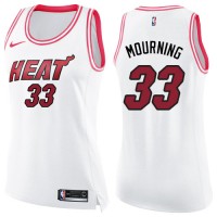 Nike Miami Heat #33 Alonzo Mourning White/Pink Women's NBA Swingman Fashion Jersey