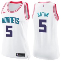 Nike Charlotte Hornets #5 Nicolas Batum White/Pink Women's NBA Swingman Fashion Jersey