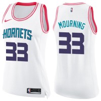 Nike Charlotte Hornets #33 Alonzo Mourning White/Pink Women's NBA Swingman Fashion Jersey