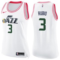 Nike Utah Jazz #3 Ricky Rubio White/Pink Women's NBA Swingman Fashion Jersey
