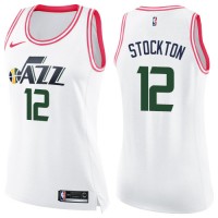 Nike Utah Jazz #12 John Stockton White/Pink Women's NBA Swingman Fashion Jersey