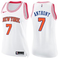 Nike New York Knicks #7 Carmelo Anthony White/Pink Women's NBA Swingman Fashion Jersey