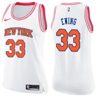 Nike New York Knicks #33 Patrick Ewing White/Pink Women's NBA Swingman Fashion Jersey