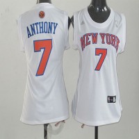New York Knicks #7 Carmelo Anthony White Fashion Women's Stitched NBA Jersey