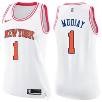 Nike New York Knicks #1 Emmanuel Mudiay White/Pink Women's NBA Swingman Fashion Jersey