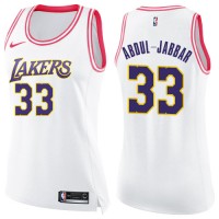 Nike Los Angeles Lakers #33 Kareem Abdul-Jabbar White/Pink Women's NBA Swingman Fashion Jersey