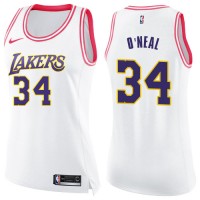 Nike Los Angeles Lakers #34 Shaquille O'Neal White/Pink Women's NBA Swingman Fashion Jersey