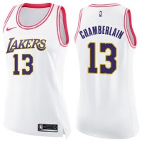 Nike Los Angeles Lakers #13 Wilt Chamberlain White/Pink Women's NBA Swingman Fashion Jersey