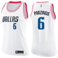 Nike Dallas Mavericks #6 Kristaps Porzingis White/Pink Women's NBA Swingman Fashion Jersey