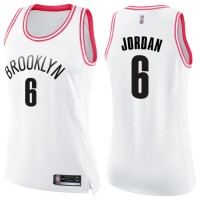 NikeBrooklyn Nets #6 DeAndre Jordan White/Pink Women's NBA Swingman Fashion Jersey