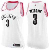 NikeBrooklyn Nets #3 Drazen Petrovic White/Pink Women's NBA Swingman Fashion Jersey
