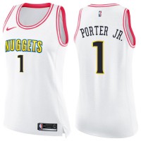 Nike Denver Nuggets #1 Michael Porter Jr. White/Pink Women's NBA Swingman Fashion Jersey