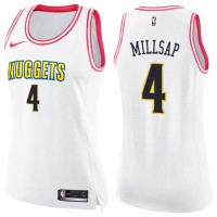 Nike Denver Nuggets #4 Paul Millsap White/Pink Women's NBA Swingman Fashion Jersey