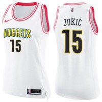 Nike Denver Nuggets #15 Nikola Jokic White/Pink Women's NBA Swingman Fashion Jersey