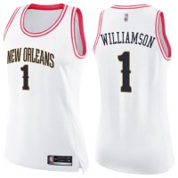 Nike New Orleans Pelicans #1 Zion Williamson White/Pink Women's NBA Swingman Fashion Jersey