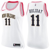 Nike New Orleans Pelicans #11 Jrue Holiday White/Pink Women's NBA Swingman Fashion Jersey