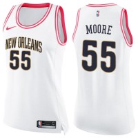 Nike New Orleans Pelicans #55 E'Twaun Moore White/Pink Women's NBA Swingman Fashion Jersey