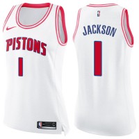 Nike Detroit Pistons #1 Reggie Jackson White/Pink Women's NBA Swingman Fashion Jersey
