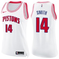 Nike Detroit Pistons #14 Ish Smith White/Pink Women's NBA Swingman Fashion Jersey