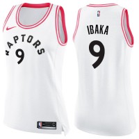 Nike Toronto Raptors #9 Serge Ibaka White/Pink Women's NBA Swingman Fashion Jersey