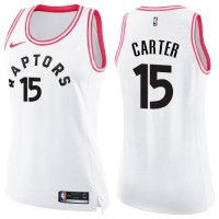 Nike Toronto Raptors #15 Vince Carter White/Pink Women's NBA Swingman Fashion Jersey