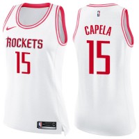 Nike Houston Rockets #15 Clint Capela White/Pink Women's NBA Swingman Fashion Jersey