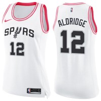 Nike San Antonio Spurs #12 LaMarcus Aldridge White/Pink Women's NBA Swingman Fashion Jersey