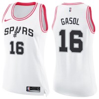 Nike San Antonio Spurs #16 Pau Gasol White/Pink Women's NBA Swingman Fashion Jersey