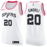 Nike San Antonio Spurs #20 Manu Ginobili White/Pink Women's NBA Swingman Fashion Jersey