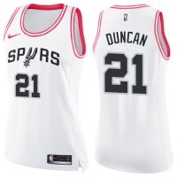 Nike San Antonio Spurs #21 Tim Duncan White/Pink Women's NBA Swingman Fashion Jersey