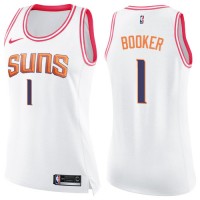 Nike Phoenix Suns #1 Devin Booker White/Pink Women's NBA Swingman Fashion Jersey