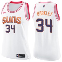 Nike Phoenix Suns #34 Charles Barkley White/Pink Women's NBA Swingman Fashion Jersey