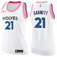 Nike Minnesota Timberwolves #21 Kevin Garnett White/Pink Women's NBA Swingman Fashion Jersey