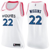 Nike Minnesota Timberwolves #22 Andrew Wiggins White/Pink Women's NBA Swingman Fashion Jersey