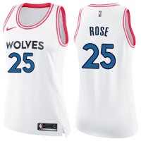 Nike Minnesota Timberwolves #25 Derrick Rose White/Pink Women's NBA Swingman Fashion Jersey