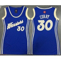 Golden State Warriors #30 Stephen Curry Blue Dress 2015-2016 Christmas Day Women's Stitched NBA Jersey