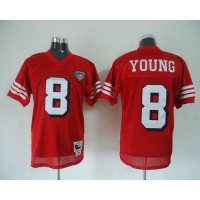 Mitchell And Ness 75TH San Francisco 49ers #8 Steve Young Red Stitched Throwback NFL Jersey