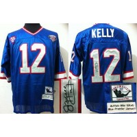 Mitchell And Ness Autographed Buffalo Bills #12 Jim Kelly Blue(35th) Stitched Throwback NFL Jersey