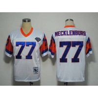 Mitchel and Ness Denver Broncos #77 Karl Mecklenburg White With 75 Anniversary Patch Stitched Throwback NFL Jersey
